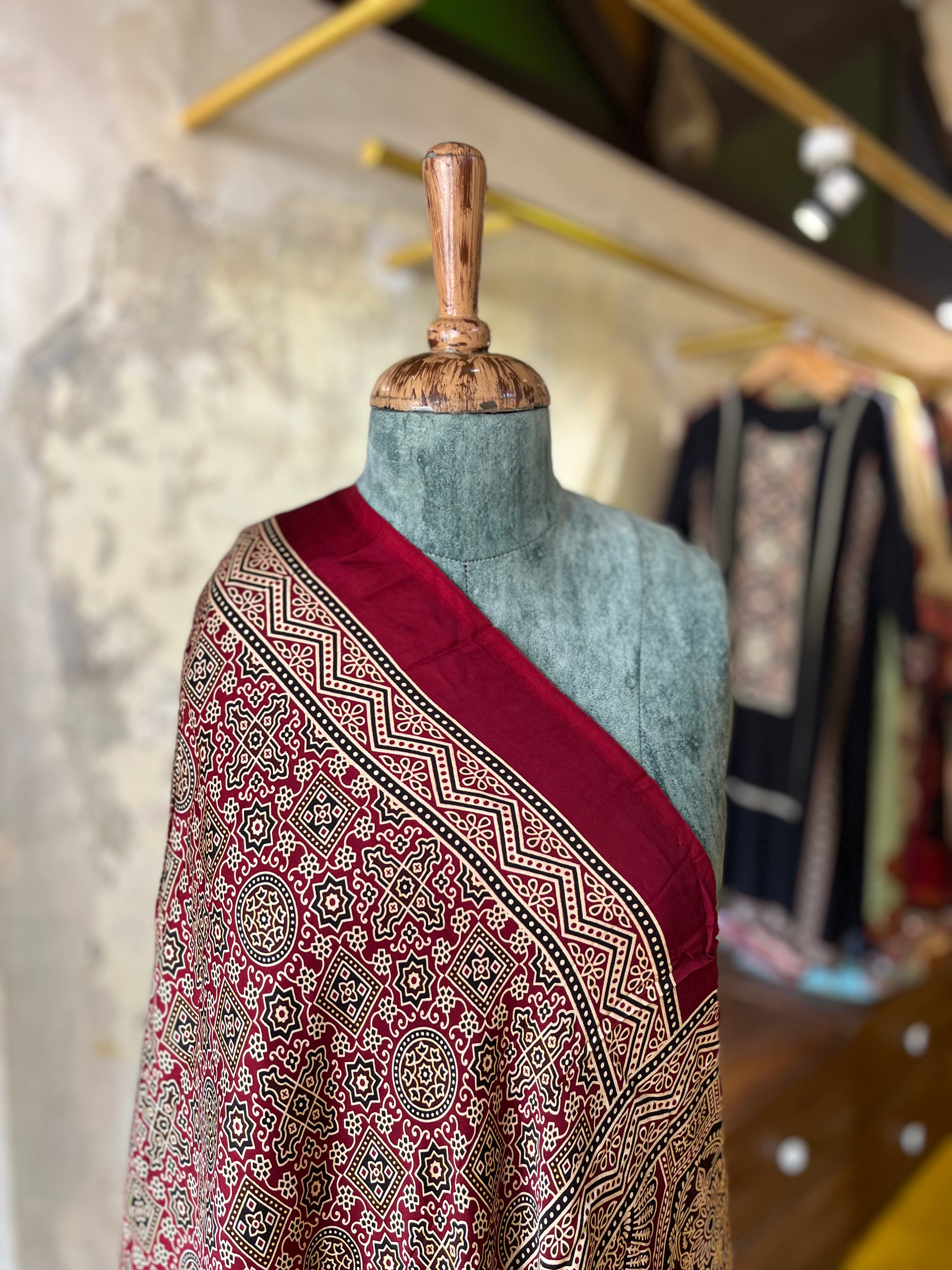 Royal Maroon (Silk Border) – Ajrakh Modal Silk Dupatta