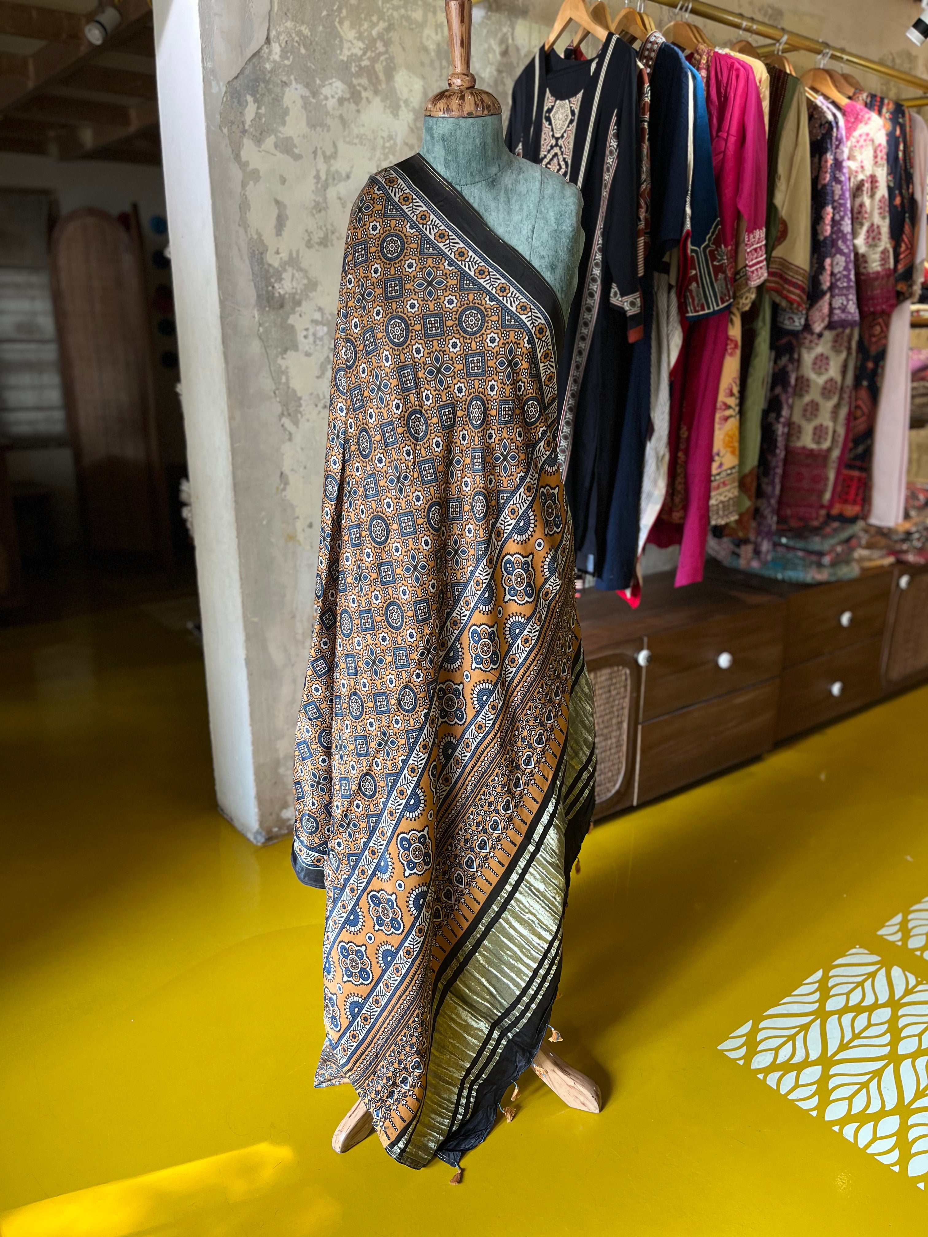 Mustard Revival (Silk Border) – Ajrakh Modal Silk Dupatta