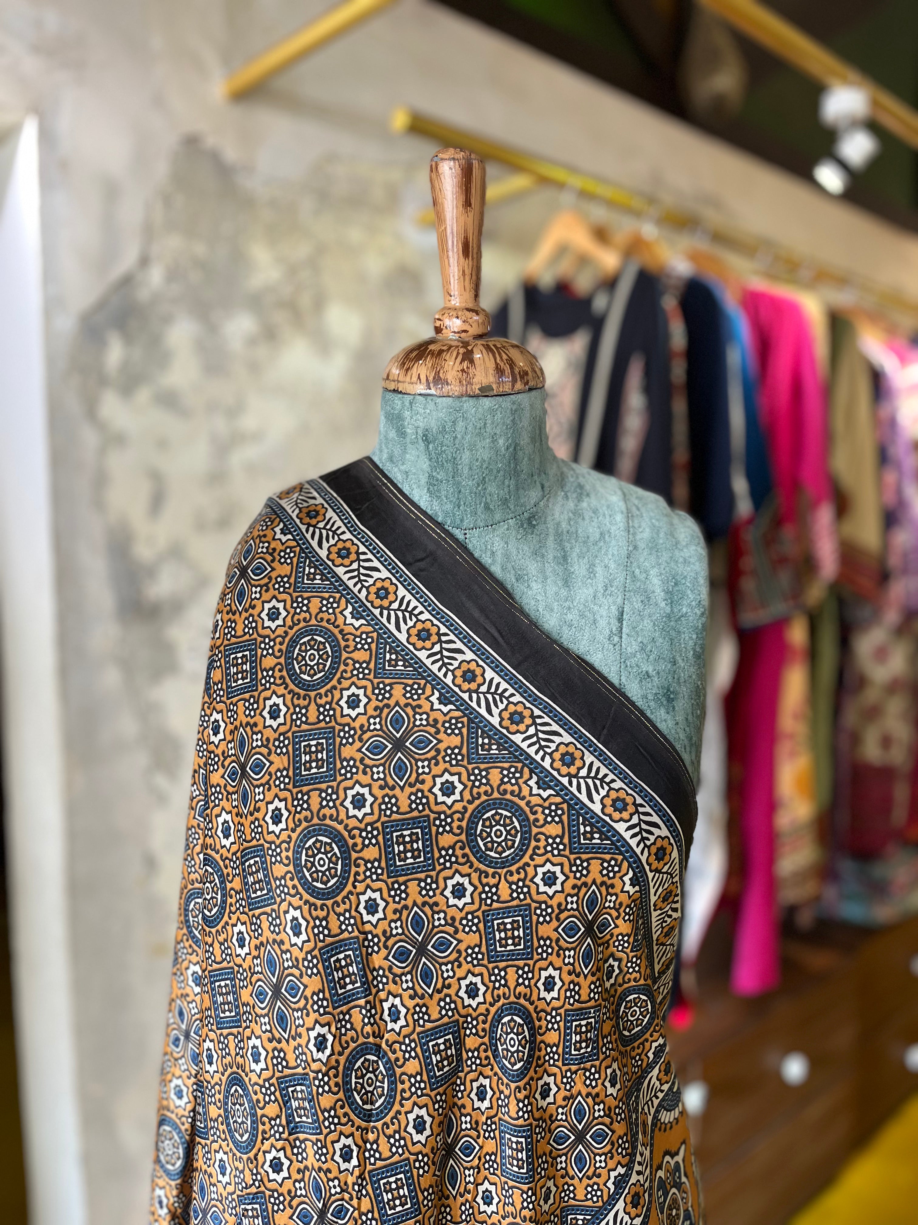 Mustard Revival (Silk Border) – Ajrakh Modal Silk Dupatta