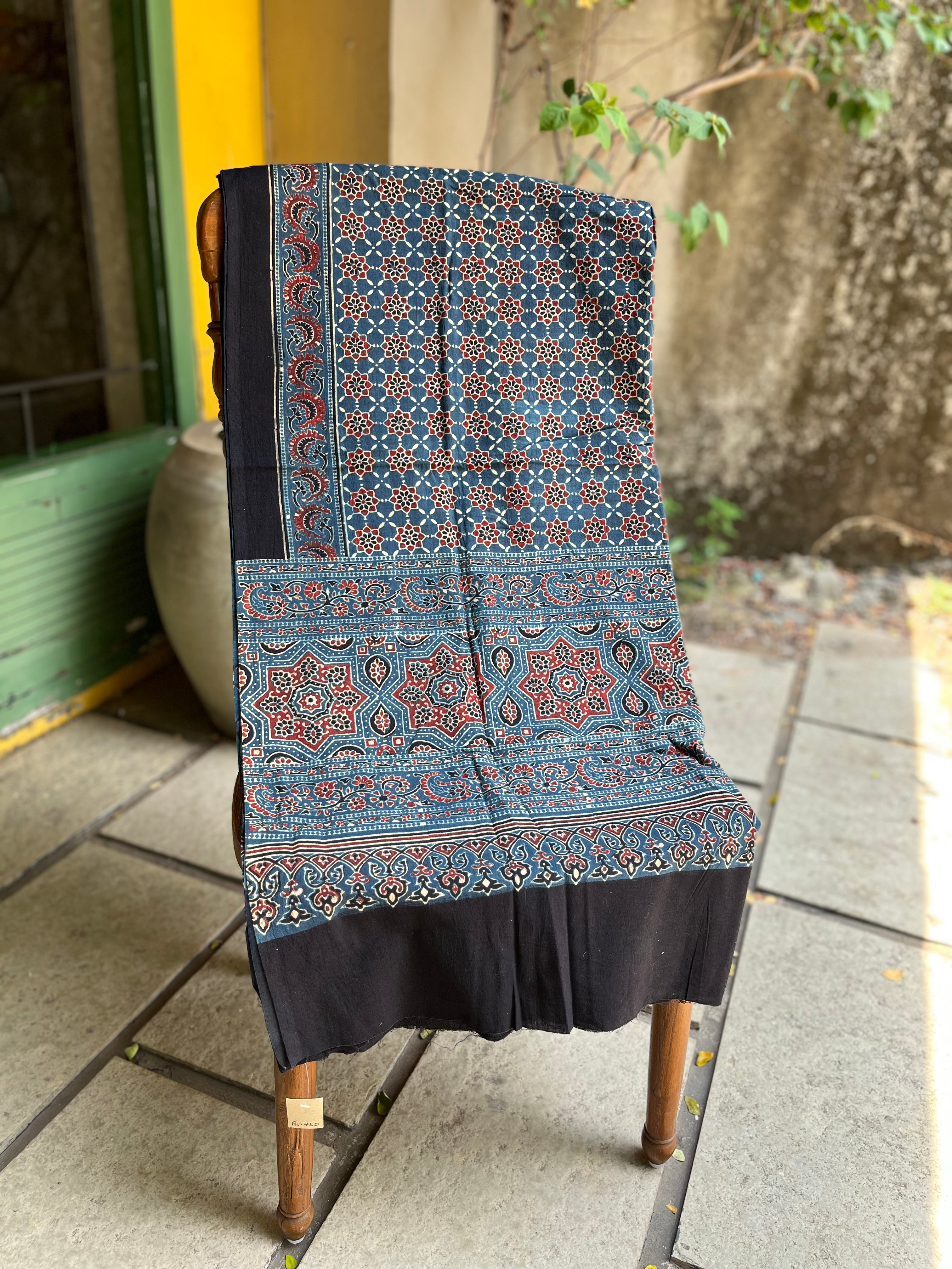 Indigo Bloom – Ajrakh Cotton Dupatta