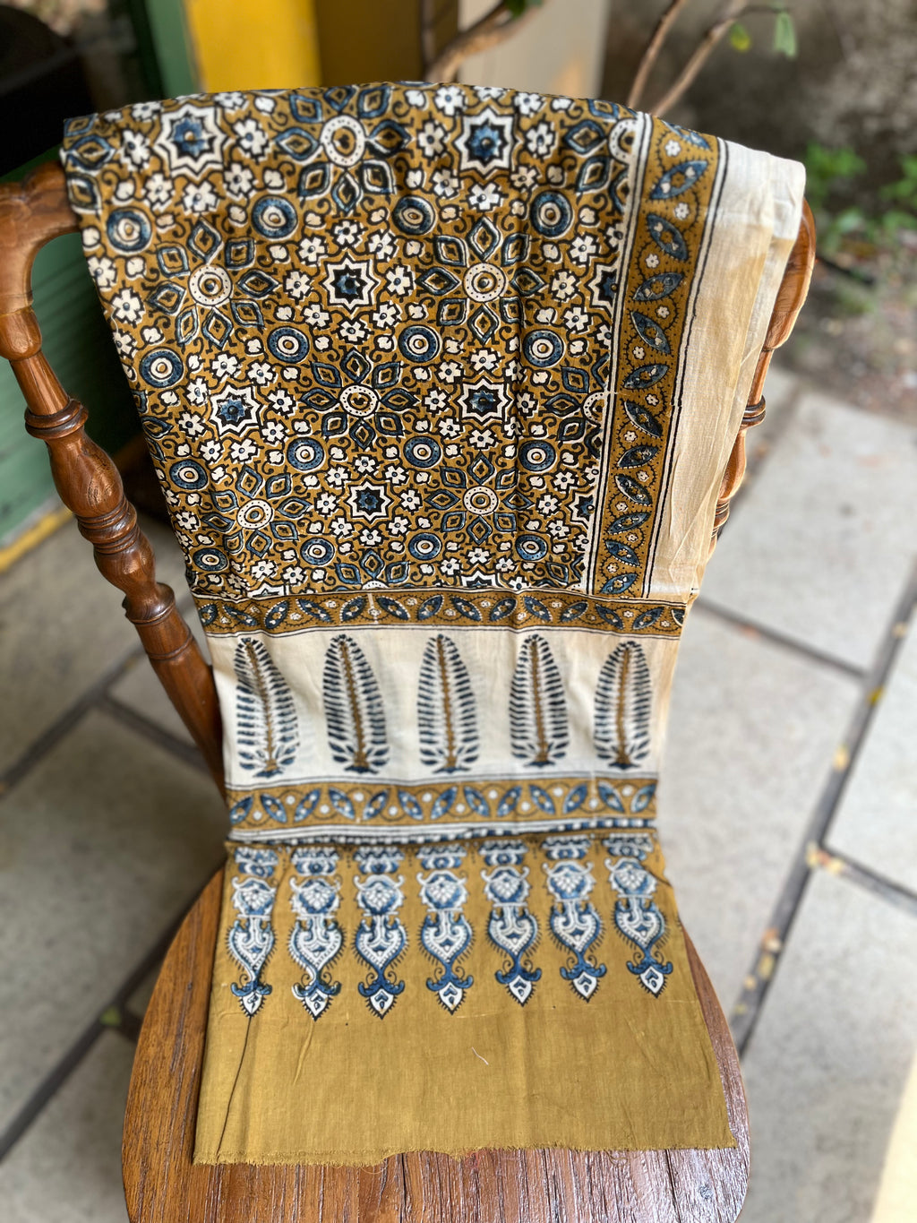 Mustard Mosaic – Ajrakh Cotton Dupatta