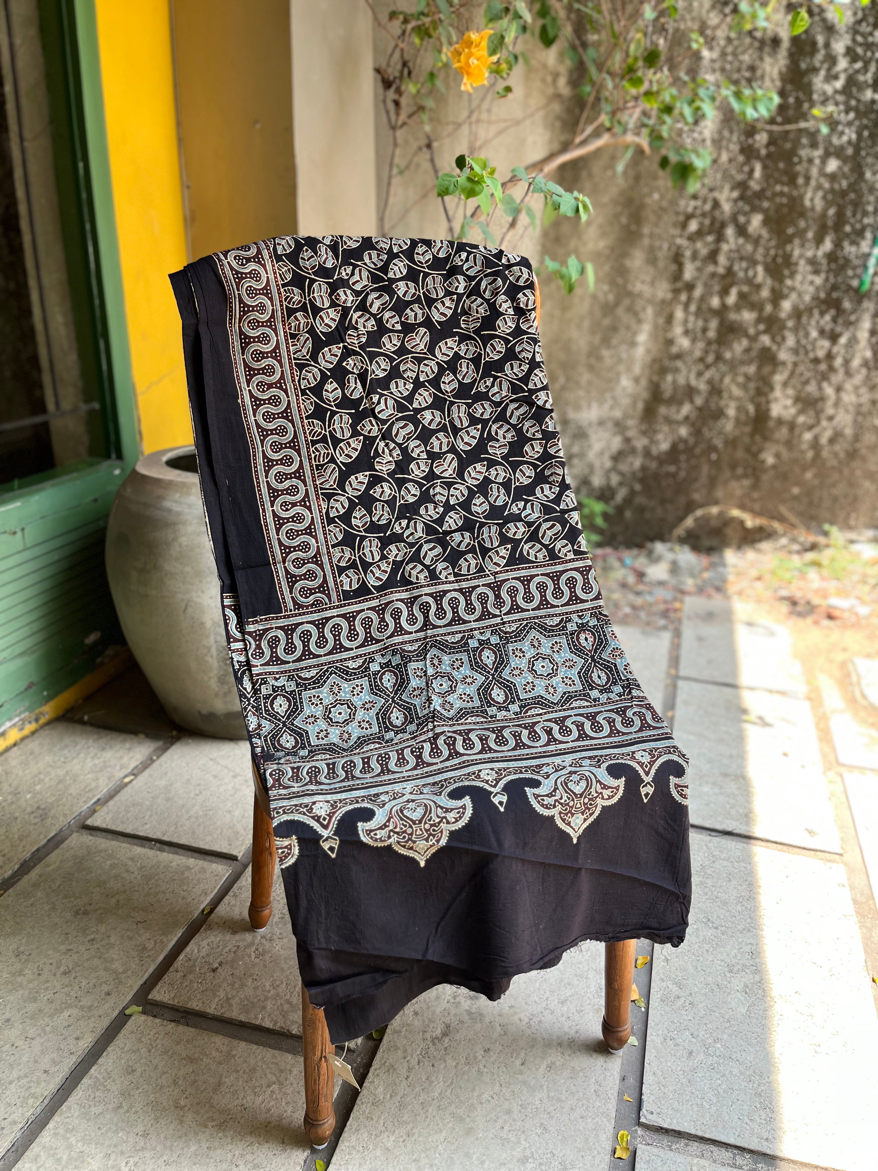 Black Leaves – Ajrakh Cotton Dupatta