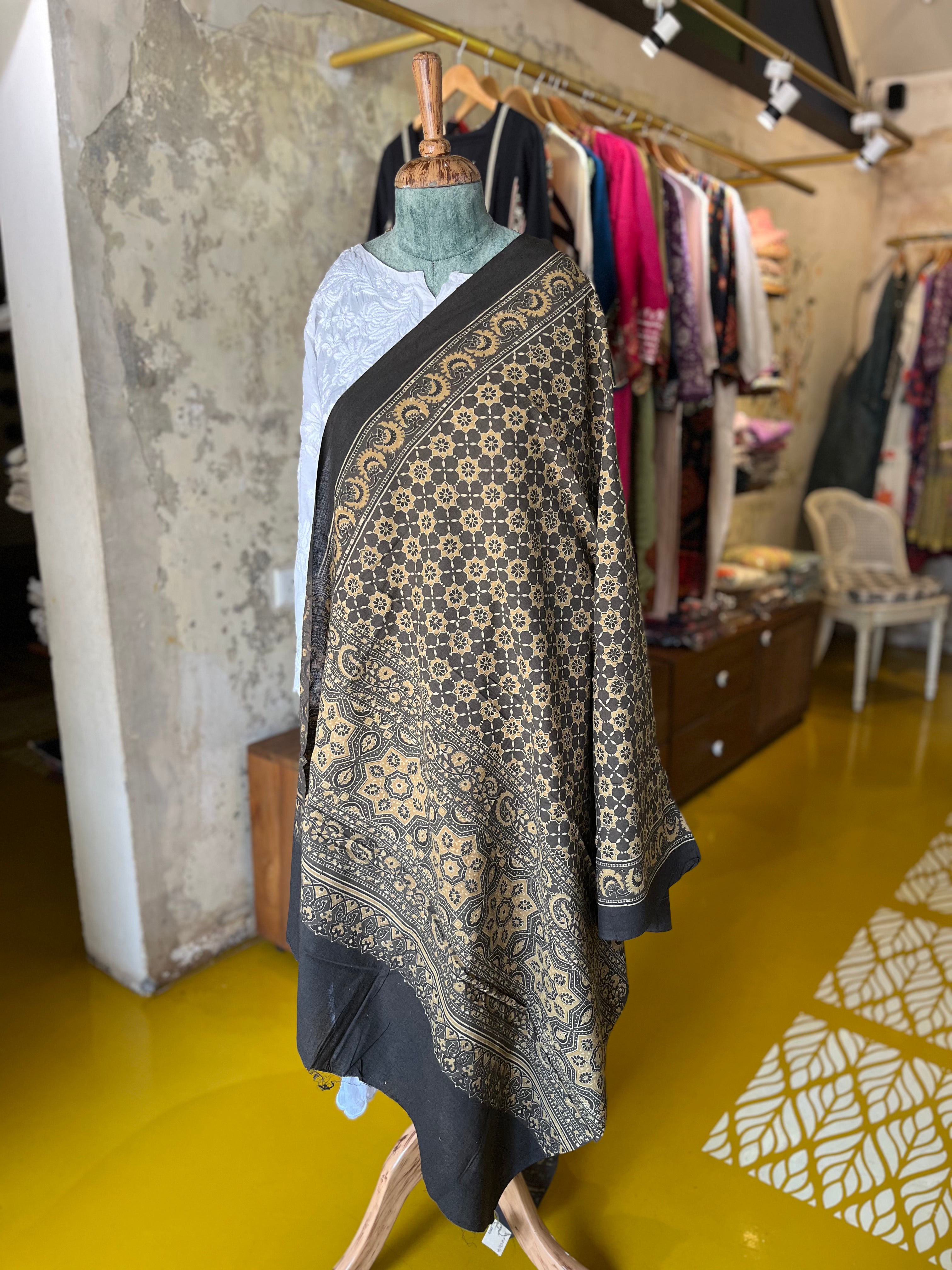 Noir Gold – Ajrakh Cotton Dupatta