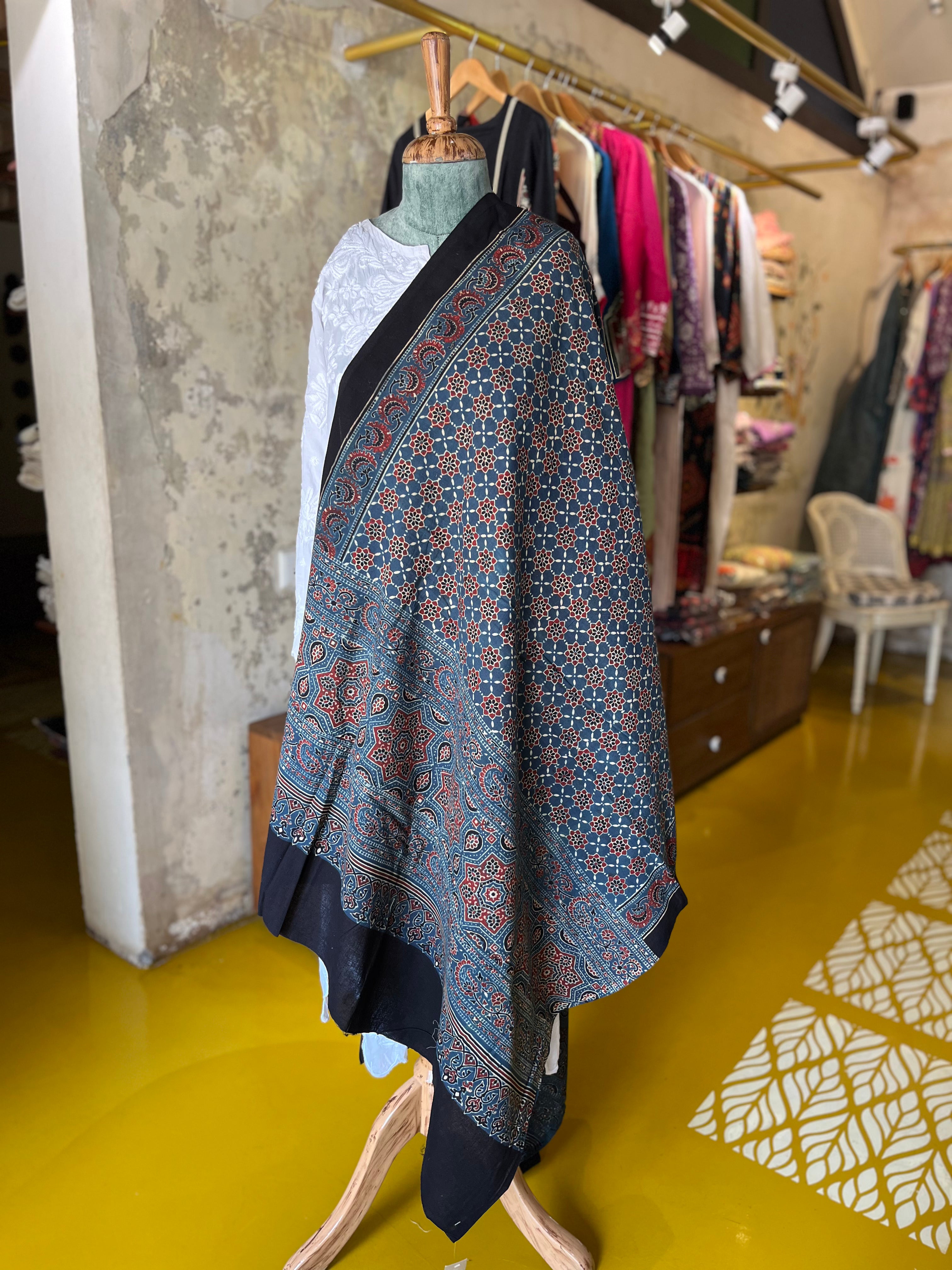 Indigo Bloom – Ajrakh Cotton Dupatta