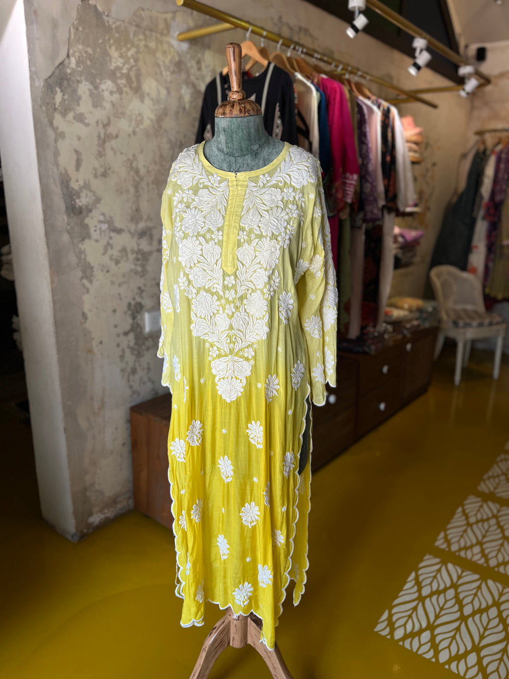 Sunshine Yellow Bloom – Cotton Embroidered Kurta