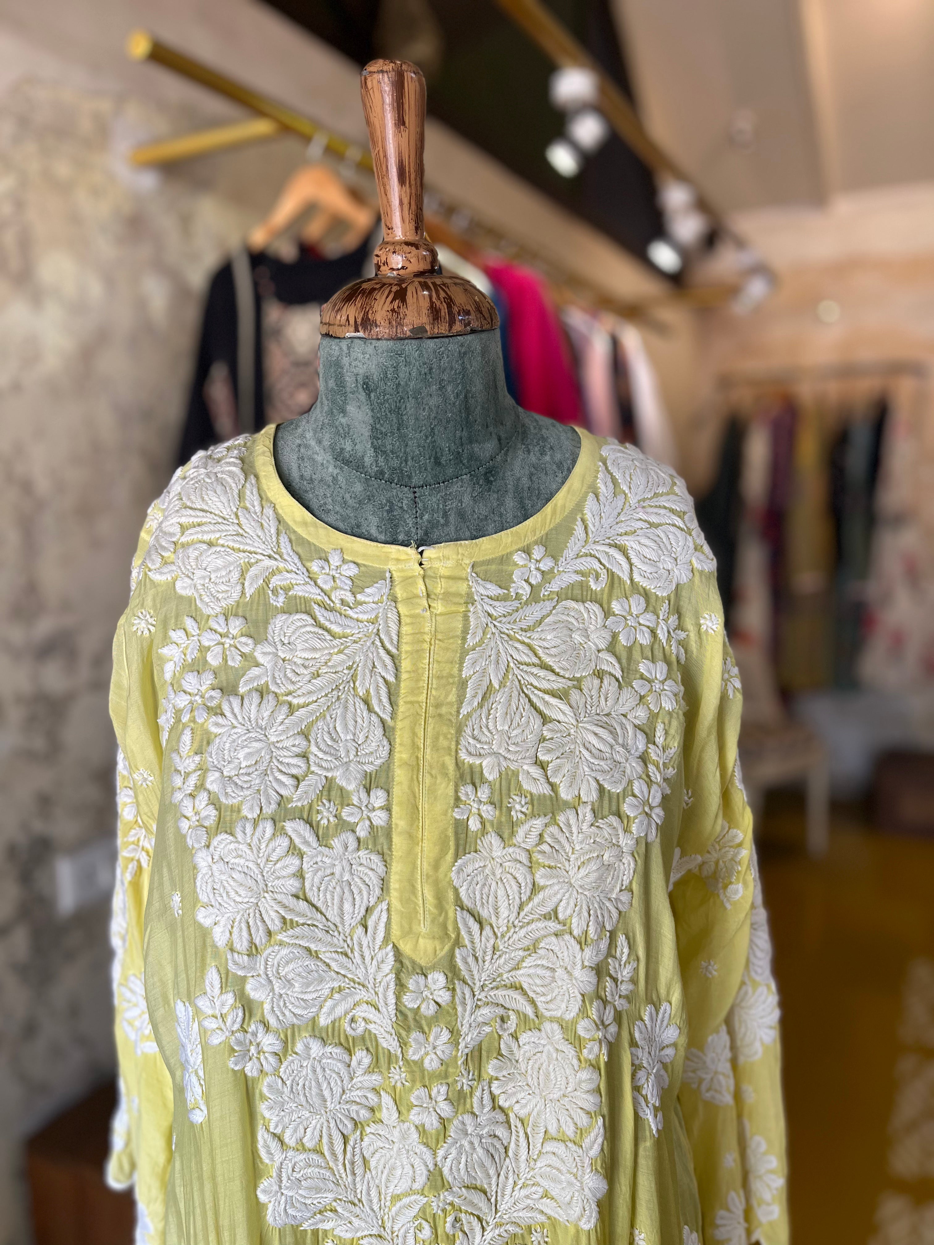 Sunshine Yellow Bloom – Cotton Embroidered Kurta