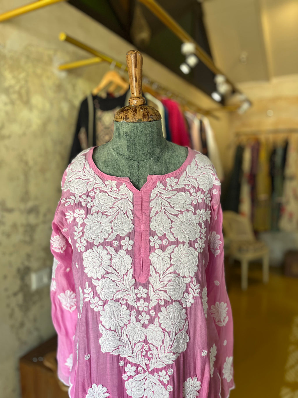 Rose Pink Bloom – Cotton Embroidered Kurta