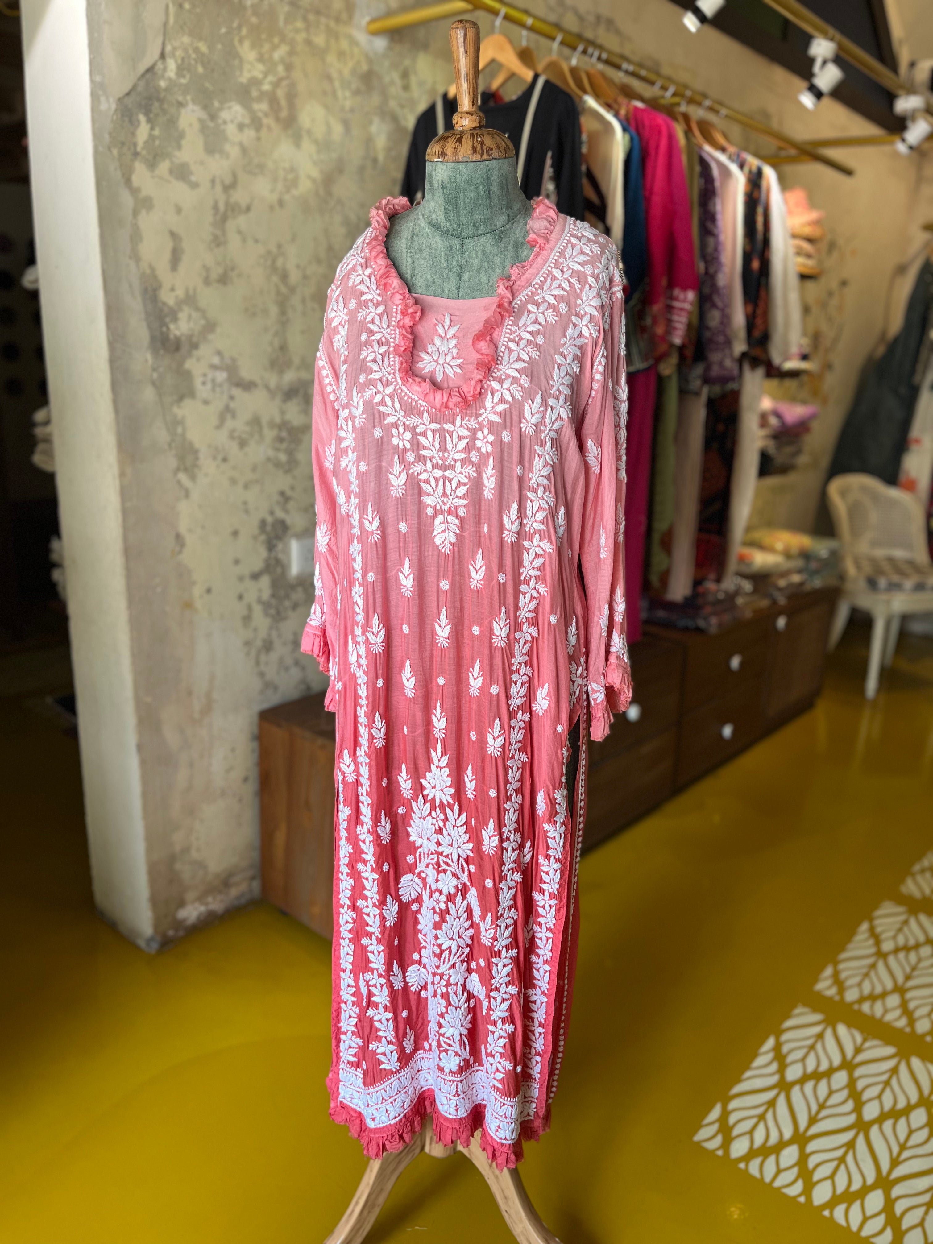 Blush Ruffle – Cotton Embroidered Kurta