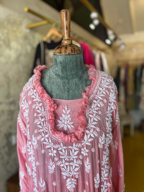 Blush Ruffle – Cotton Embroidered Kurta