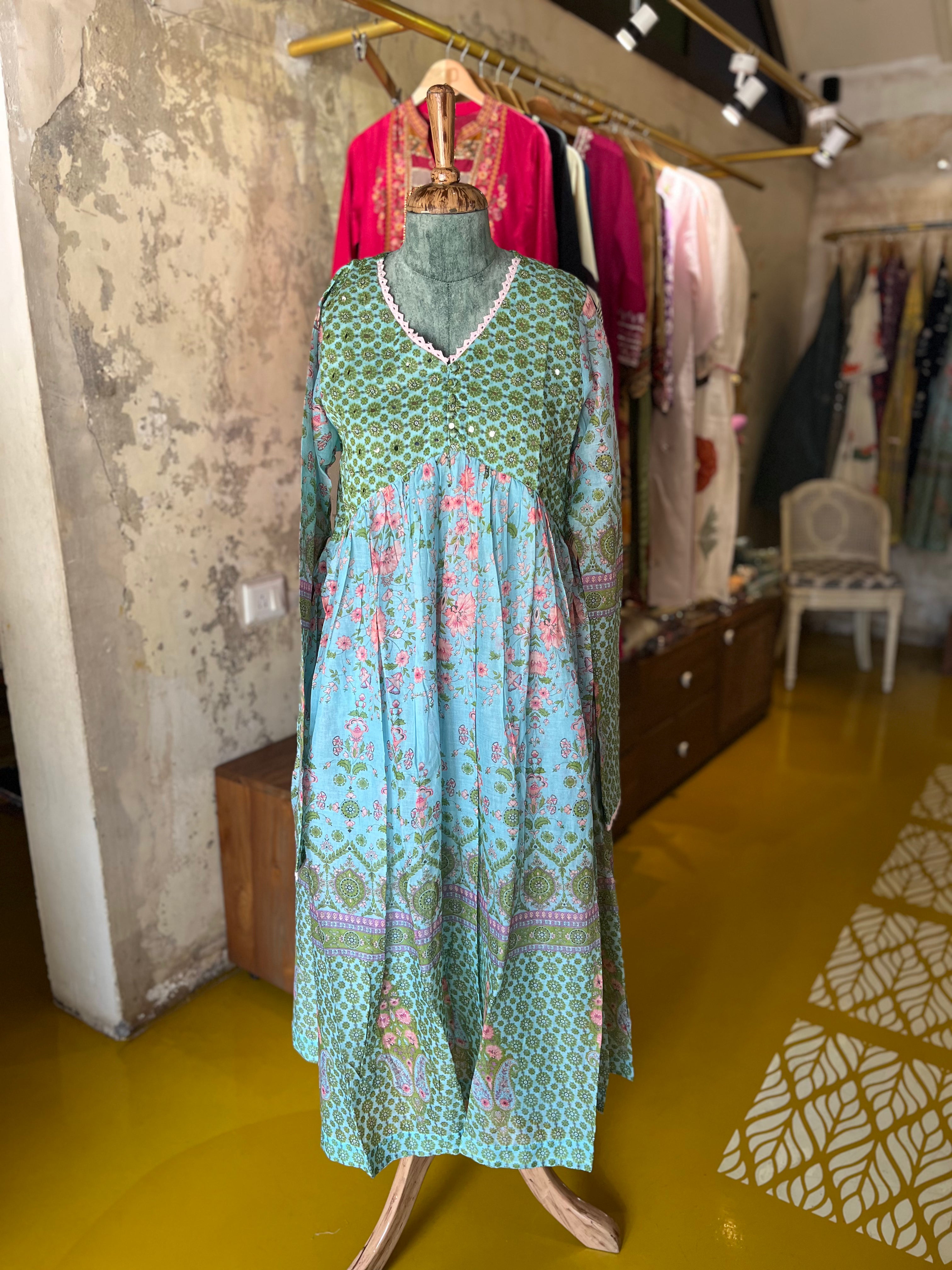 Aqua Garden – Cotton Kurta Set