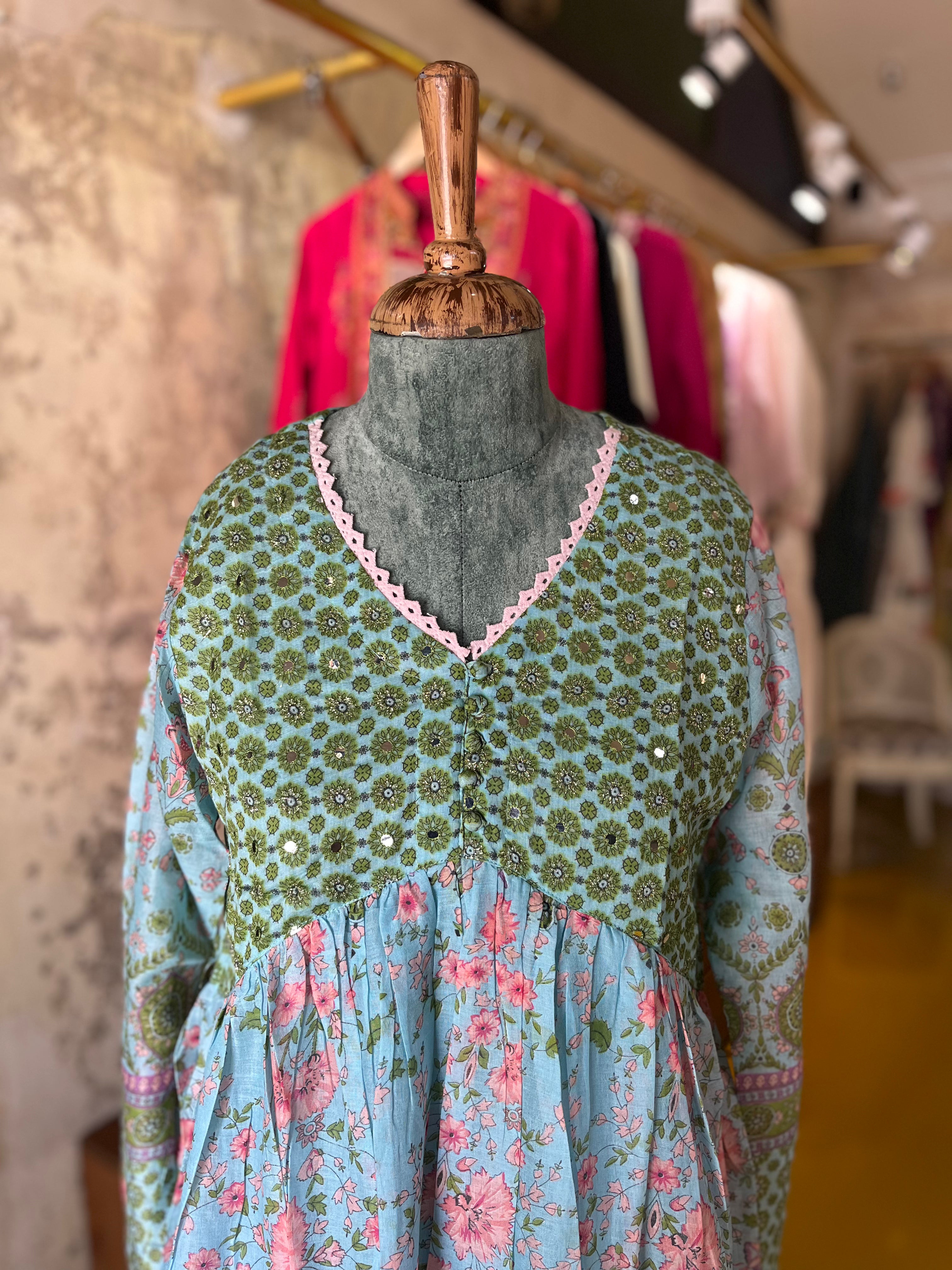 Aqua Garden – Cotton Kurta Set