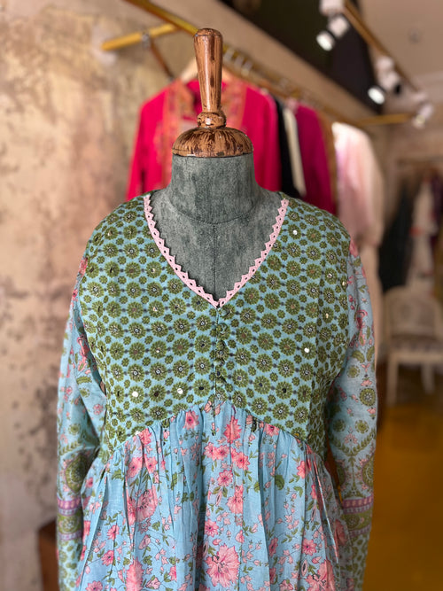 Aqua Garden – Cotton Kurta Set