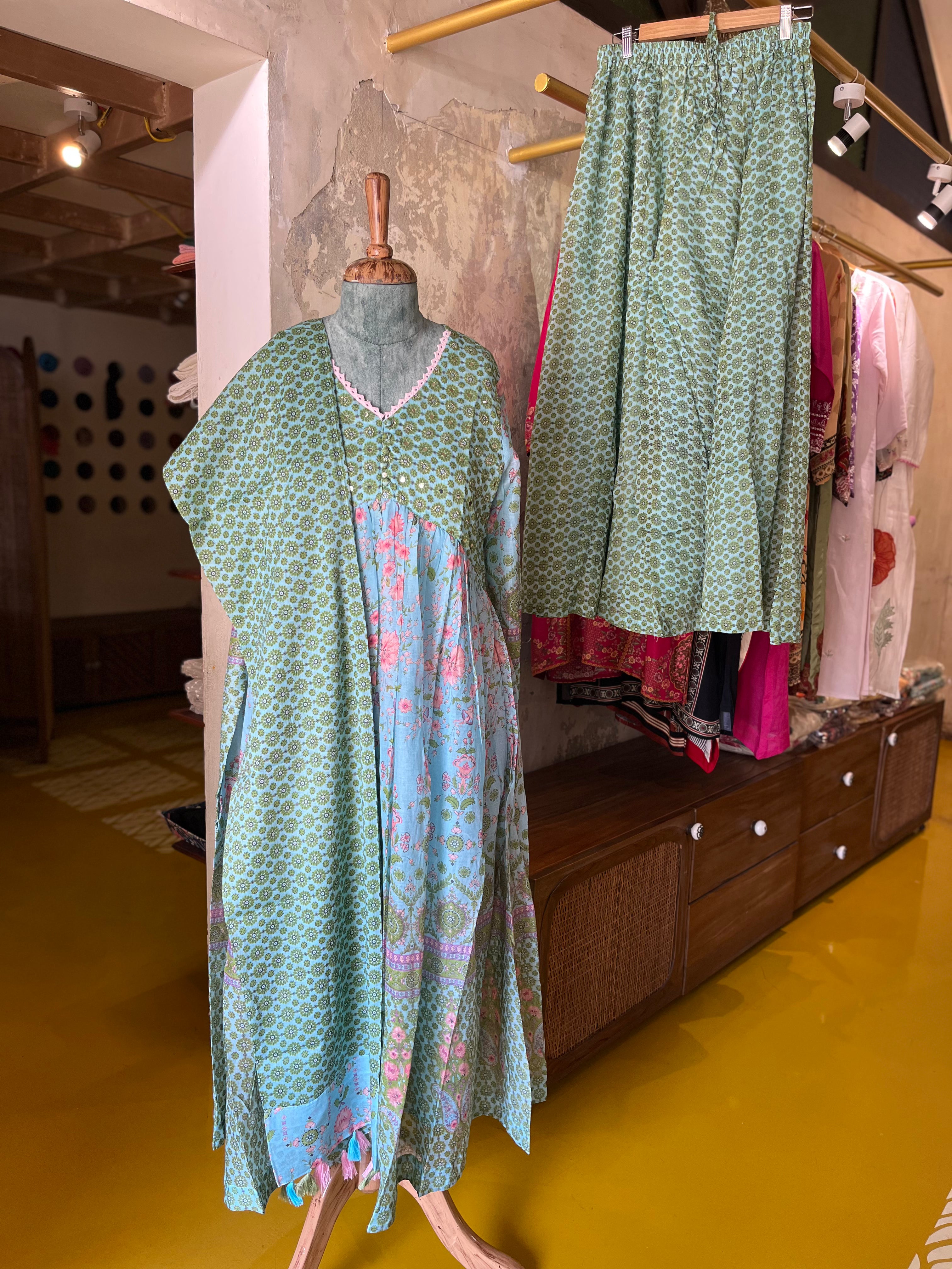 Aqua Garden – Cotton Kurta Set