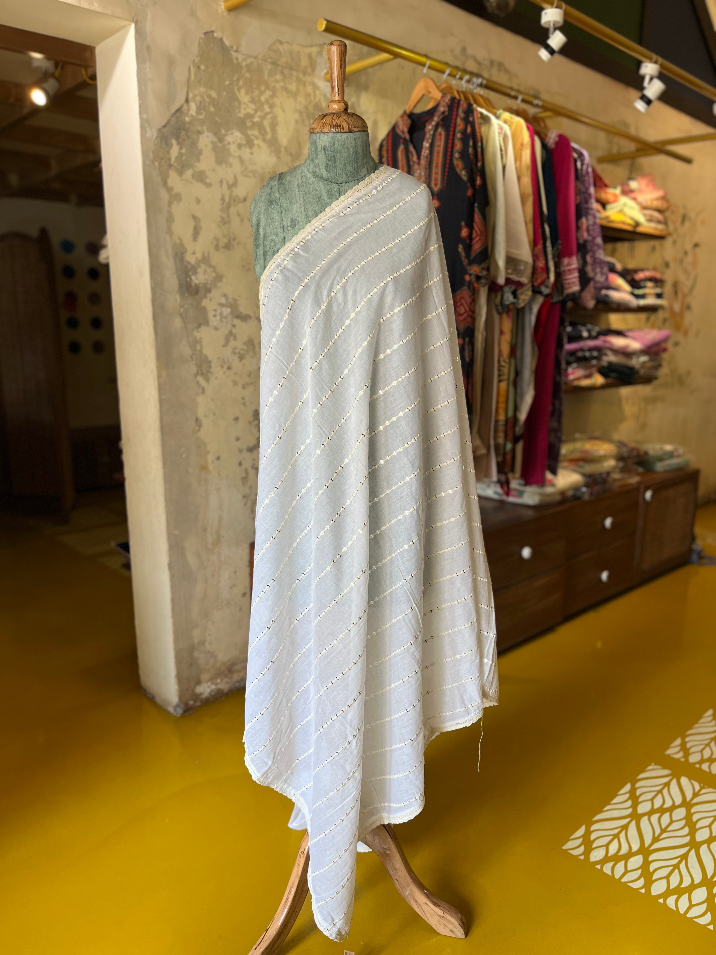 Ivory Threadline – Cotton Dyable Dupatta